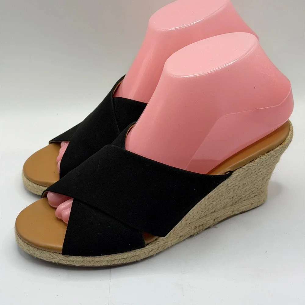 J.Crew Black Crossover Espadrille Wedge Sandals BH223 Womens 7